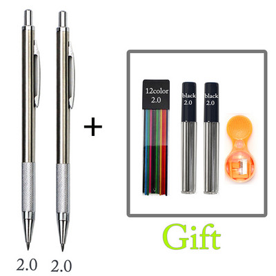 Mehanička olovka 2,0 mm, puna metalna automatska, 2 mm olovka u boji, školska crna olovka, punjenje od 12 boja za slikarstvo, inženjersko crtanje