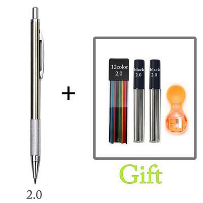 Mehanička olovka 2,0 mm, puna metalna automatska, 2 mm olovka u boji, školska crna olovka, punjenje od 12 boja za slikarstvo, inženjersko crtanje