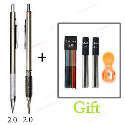 Mehanička olovka 2,0 mm, puna metalna automatska, 2 mm olovka u boji, školska crna olovka, punjenje od 12 boja za slikarstvo, inženjersko crtanje