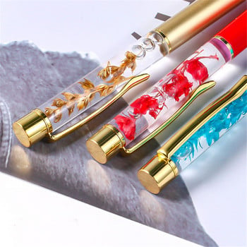 1 ΤΕΜ Creative Ballpoint Pens Liquid Flow Oil αποξηραμένα λουλούδια Κρυστάλλινο μεταλλικό στυλό Μαθητής Write Signature Σχολικά είδη