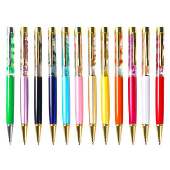 1 ΤΕΜ Creative Ballpoint Pens Liquid Flow Oil αποξηραμένα λουλούδια Κρυστάλλινο μεταλλικό στυλό Μαθητής Write Signature Σχολικά είδη