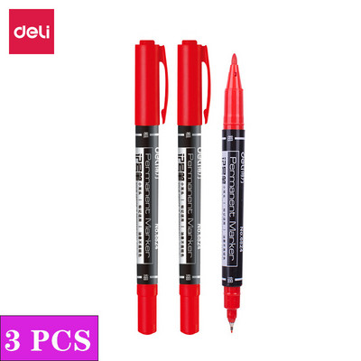 DeLi 3 kom/set trajnih markera s dvostrukim vrhom, fina točka, (crna, plava, crvena) tinta, 0,5 mm-1 mm Papir CD Staklo Tkanina Označavanje bojom