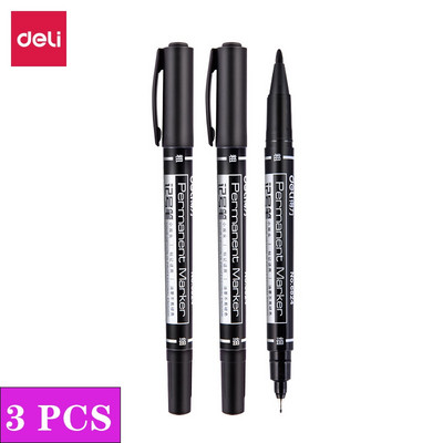 DeLi 3 kom/set trajnih markera s dvostrukim vrhom, fina točka, (crna, plava, crvena) tinta, 0,5 mm-1 mm Papir CD Staklo Tkanina Označavanje bojom