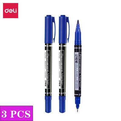 DeLi 3 kom/set trajnih markera s dvostrukim vrhom, fina točka, (crna, plava, crvena) tinta, 0,5 mm-1 mm Papir CD Staklo Tkanina Označavanje bojom