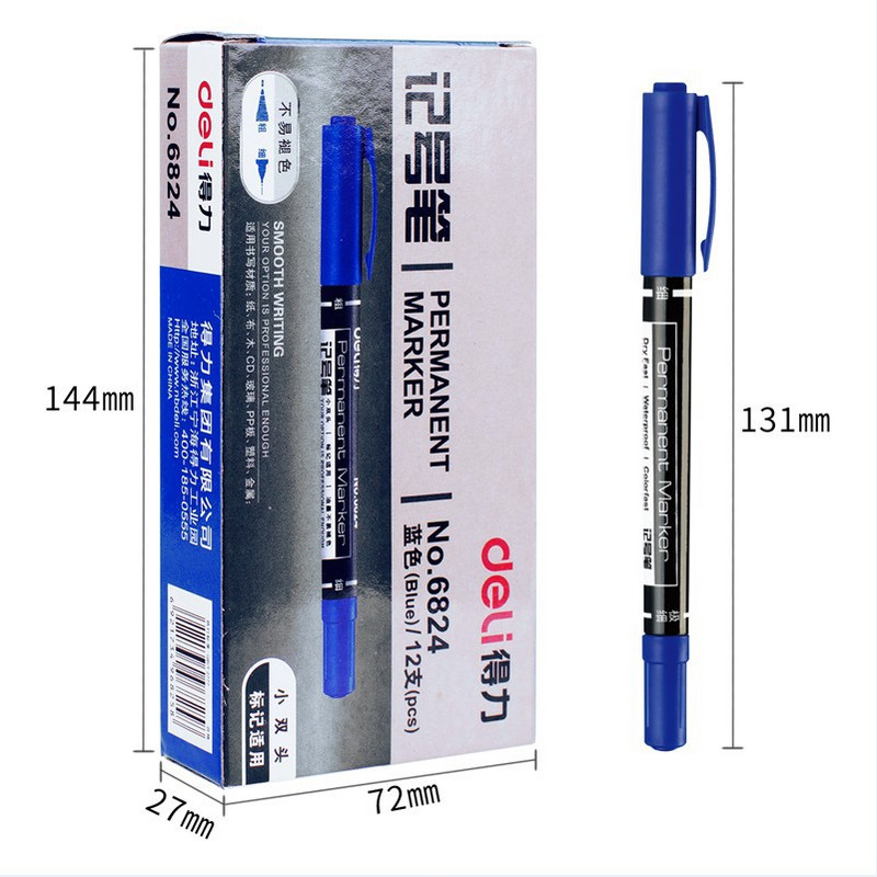 DeLi 3 kom/set trajnih markera s dvostrukim vrhom, fina točka, (crna, plava, crvena) tinta, 0,5 mm-1 mm Papir CD Staklo Tkanina Označavanje bojom