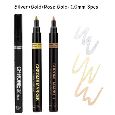 Haile Reflective Mirror Pen Paint Метална хромирана плоча Сребърен маркер от розово злато DIY Liquid Signature Model High-gloss Electroplatin
