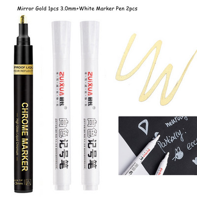 Haile Reflective Mirror Pen Paint Метална хромирана плоча Сребърен маркер от розово злато DIY Liquid Signature Model High-gloss Electroplatin