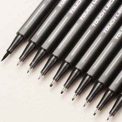 10 бр./компл. Пигментна линия Micron Ink Marker Pen 0,05 0,1 0,2 0,3 0,4 0,5 Накрайник на четката Черен Fineliner Скицираща писалка за рисуване на манга