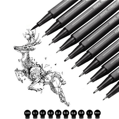 10 бр./компл. Пигментна линия Micron Ink Marker Pen 0,05 0,1 0,2 0,3 0,4 0,5 Накрайник на четката Черен Fineliner Скицираща писалка за рисуване на манга