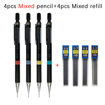 8 komada mehaničke olovke sa setom šipki za ponovno punjenje 0,3 mm 0,5 mm 0,7 mm 0,9 mm zamjenjive automatske olovke za uredske školske papire