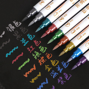 10 цвята/комплект Fine Point Brush Metallic Marker Pens Двувърши маркери за черна хартия, калиграфия Art Pen Painting Рисуване