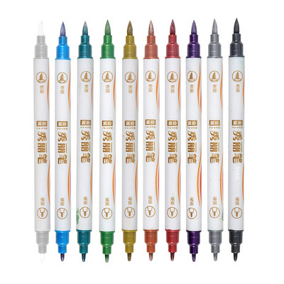 10 цвята/комплект Fine Point Brush Metallic Marker Pens Двувърши маркери за черна хартия, калиграфия Art Pen Painting Рисуване
