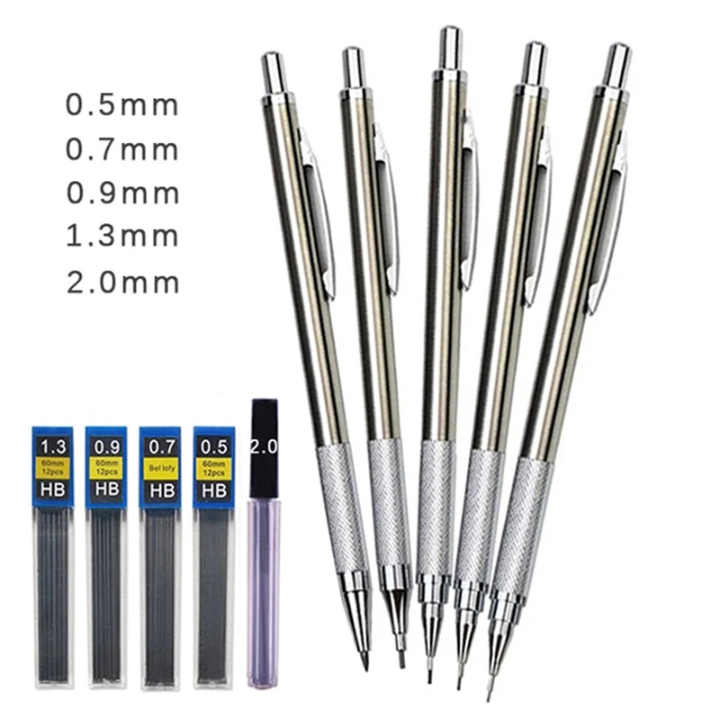 0,5 0,7 0,9 1,3 2,0 mm komplet mehaničkih olovaka od punog metala, umjetničko crtanje, slikanje, automatska olovka s rubovima Uredski školski pribor