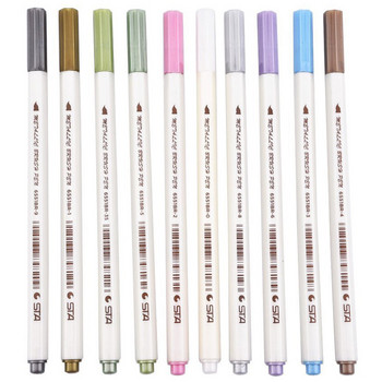 10 цвята STA Fineliner Metallic Marker Pen Liner Флумастери Списък с четки Дневник за рисуване Училищни канцеларски материали Художествени принадлежности