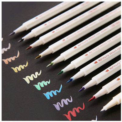 10 цвята STA Fineliner Metallic Marker Pen Liner Флумастери Списък с четки Дневник за рисуване Училищни канцеларски материали Художествени принадлежности