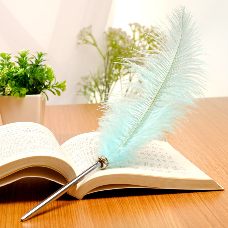 1 KOM Pernata kemijska olovka od nojevog pliša, simpatične uredske metalne olovke s potpisom u 6 boja, romantični uredski materijal, dar, uredski materijal