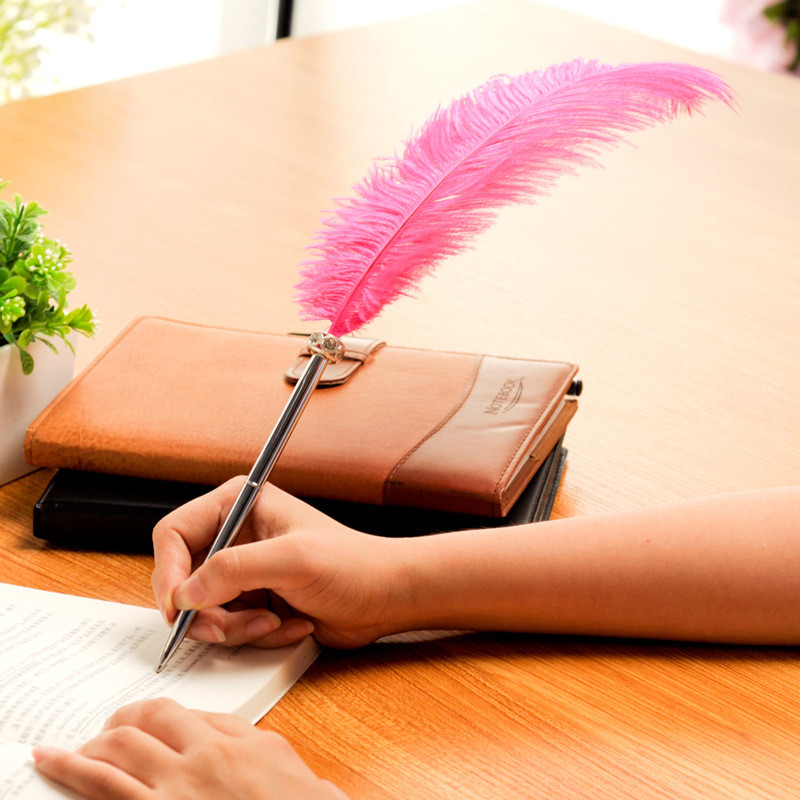 1 KOM Pernata kemijska olovka od nojevog pliša, simpatične uredske metalne olovke s potpisom u 6 boja, romantični uredski materijal, dar, uredski materijal