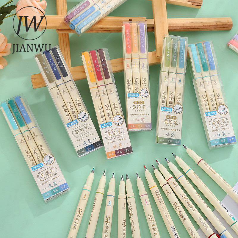 JIANWU 3 buc/set Patru anotimpuri Pix moale pentru pictură Student Desen Scriere DIY Jurnal Artă Markere Pixuri Papetarie Rechizite școlare