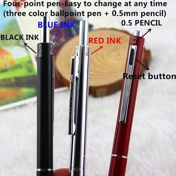 Многоцветна метална химикалка 4 в 1 с пълнители за химикалки в 3 цвята и автоматичен молив Водач Ученици Ученически пособия Канцеларски материали Подаръци