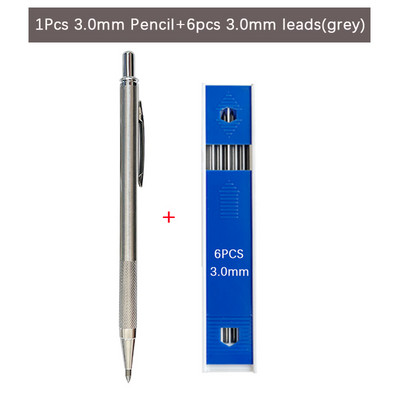 3,0 mm 2,0 mm metalo meno eskizų mechaniniai pieštukai su pilkai raudonais 2B laidais Inžinerinis piešinys, kūrimas, automatinis pieštukas, raštinės reikmenys