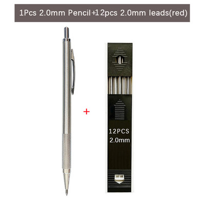 3,0 mm 2,0 mm metalo meno eskizų mechaniniai pieštukai su pilkai raudonais 2B laidais Inžinerinis piešinys, kūrimas, automatinis pieštukas, raštinės reikmenys