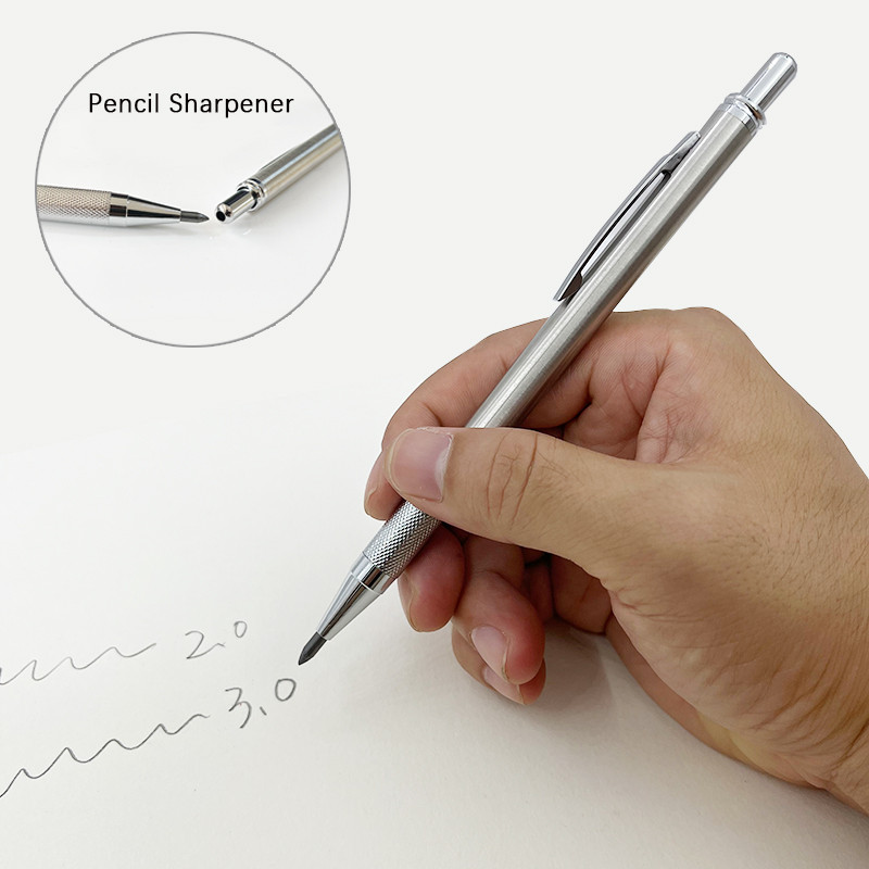 3,0 mm 2,0 mm metalo meno eskizų mechaniniai pieštukai su pilkai raudonais 2B laidais Inžinerinis piešinys, kūrimas, automatinis pieštukas, raštinės reikmenys