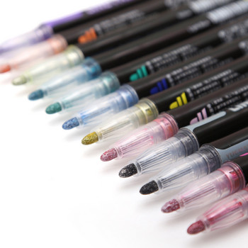 8 12-цветна лъскава химикалка с двоен контур Цветен маркер Ученик с флуоресцентен комплект Двойна сребърна лека писалка за сметка