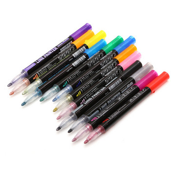 8 Γυαλιστερό στυλό διπλής γραμμής 12 χρωμάτων Χρώμα μαρκαδόρος Student με σετ φθορισμού Διπλό Ασημί ελαφρύ στυλό χειρός