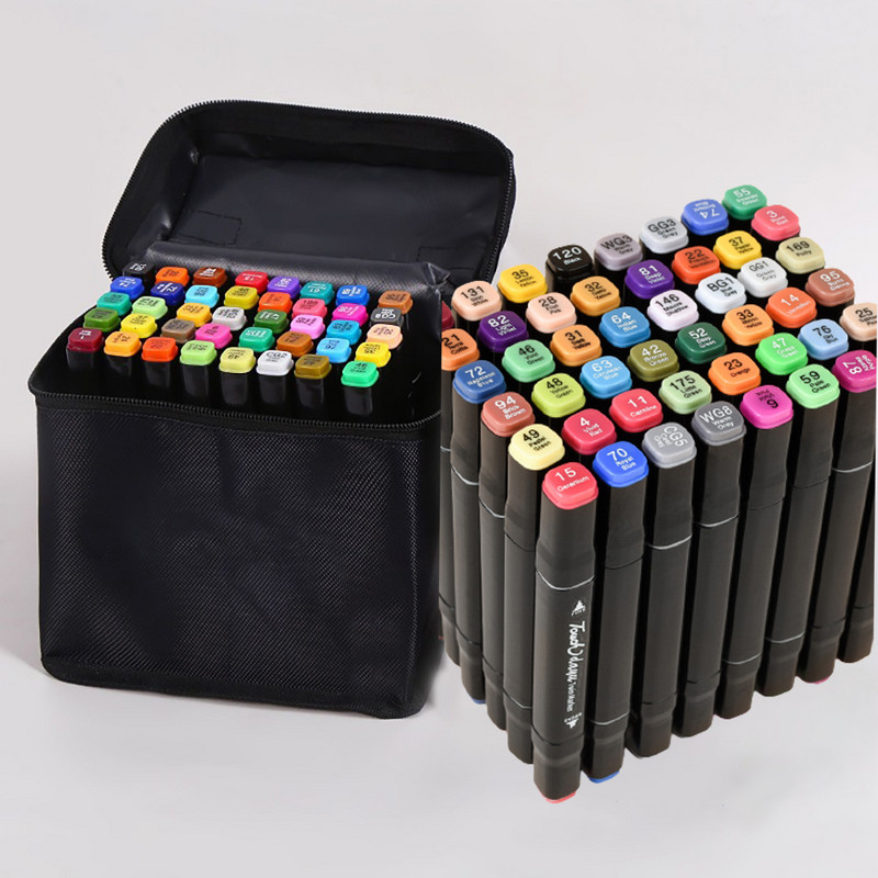 24 spalvų pieštukų rinkinys su dviem galvutėmis, skirtas piešti eskizams riebiais žymekliais studentams vaikams, grafiti manga, raštinės reikmenys