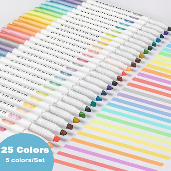 5 PCS Комплект пастелни маркери Флуоресцентни маркери с двойна глава Маркери за изкуство Училищни канцеларски материали
