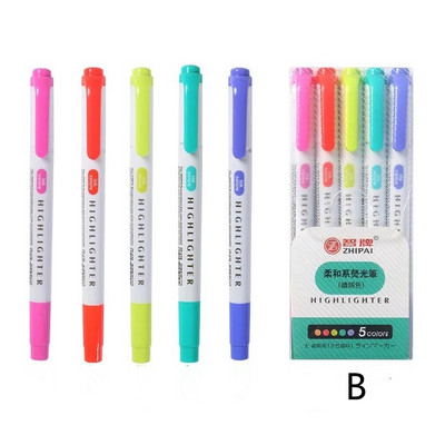 Set od 5 komada pastelnih markera, fluorescentne olovke za označavanje s dvostrukom glavom, umjetnički markeri, školski pribor