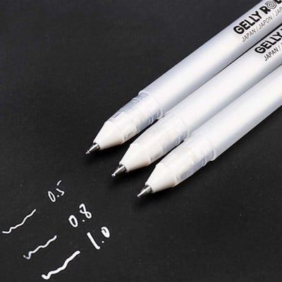 3 TK geelpliiats, valge värv 0,5 mm 0,8 mm 1,0 mm kõrgvalgustusega Marke pliiats, must papp Art maalimispliiats valge joonega pliiats õpilaste tarvikud