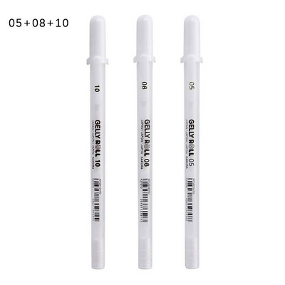 3PCS Гелова химикалка Бял цвят 0,5 mm 0,8 mm 1,0 mm High Light Marke Pen Черен картон Художествена писалка за рисуване White Line Pen Ученически пособия