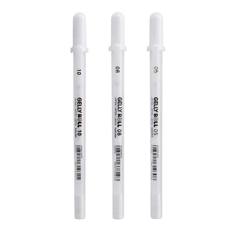 3 vnt. gelinis rašiklis, baltas, 0,5 mm, 0,8 mm, 1,0 mm šviesus, juodas kartoninis piešimo rašiklis, baltos linijos rašiklis, studentų reikmenys