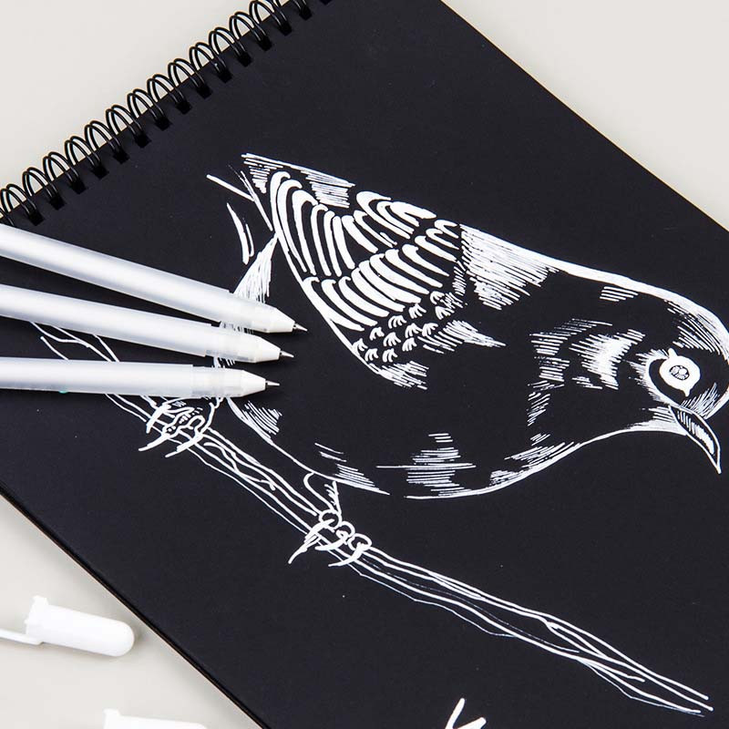 3 vnt. gelinis rašiklis, baltas, 0,5 mm, 0,8 mm, 1,0 mm šviesus, juodas kartoninis piešimo rašiklis, baltos linijos rašiklis, studentų reikmenys