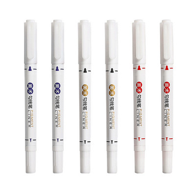 6 buc./set Marker de artă, rezistent la apă, permanent, vârf dublu, 0,5/1,0 mm, penit, negru, albastru, roșu, pixuri, pixuri, pixuri, pentru studenți, școală, birou, papetărie