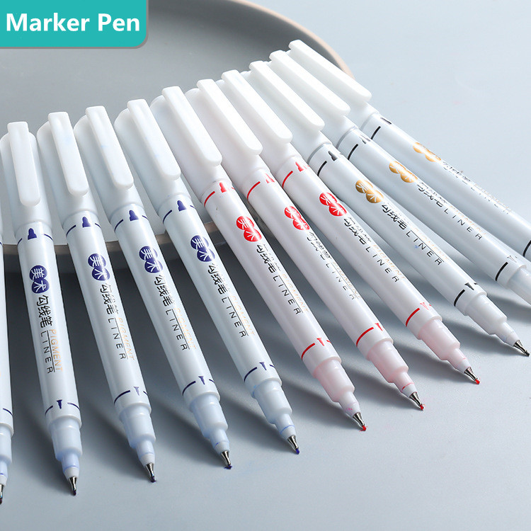 6 buc./set Marker de artă, rezistent la apă, permanent, vârf dublu, 0,5/1,0 mm, penit, negru, albastru, roșu, pixuri, pixuri, pixuri, pentru studenți, școală, birou, papetărie