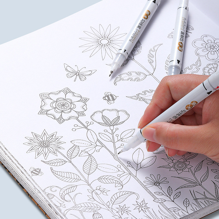 6 buc./set Marker de artă, rezistent la apă, permanent, vârf dublu, 0,5/1,0 mm, penit, negru, albastru, roșu, pixuri, pixuri, pixuri, pentru studenți, școală, birou, papetărie