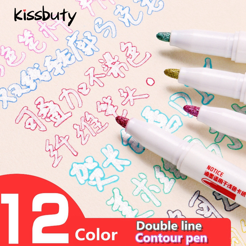 8 χρώματα Double Lines Contour Art Pens Μαρκαδόροι Pen Out Line Pen Highlighter Scrapbooking Bullet diary Graffiti Κάρτα αφίσας