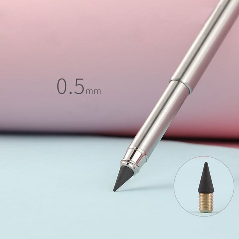 1 ks 0,5 mm bezatramentová zasúvacia večná ceruzka, vydrží na písanie, kovové pero na podpis, kancelárske študentské písacie potreby, bezatramentová ceruzka