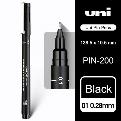 1kom UNI Needle Pen Pen Pen-200 Vodootporna studentska crtaća crtaća crna olovka za crtanje.