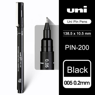 1kom UNI Needle Pen Pen Pen-200 Vodootporna studentska crtaća crtaća crna olovka za crtanje.