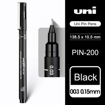 1kom UNI Needle Pen Pen Pen-200 Vodootporna studentska crtaća crtaća crna olovka za crtanje.