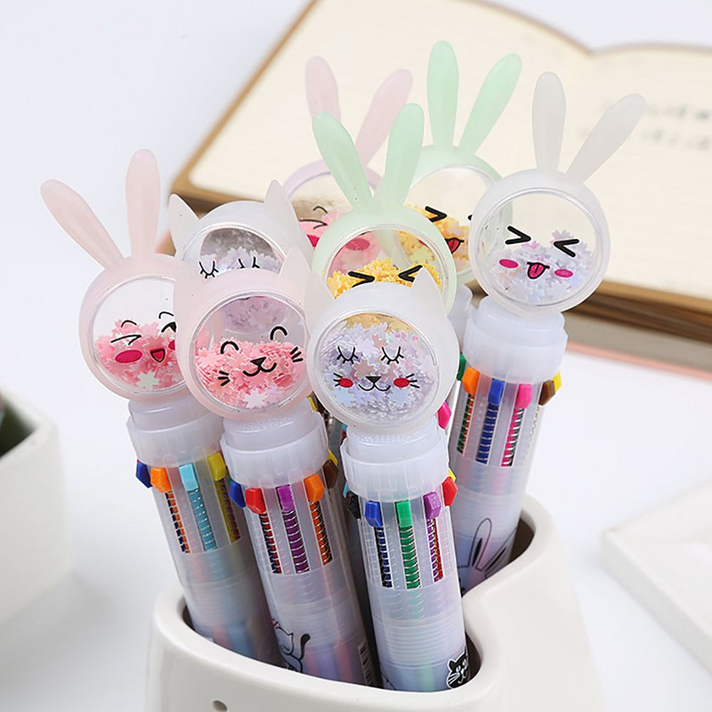 Kemijska olovka u 10 boja sa crtanim šljokicama Zec Mačka Kawaii Roler olovka Uredski školski pribor Poklon