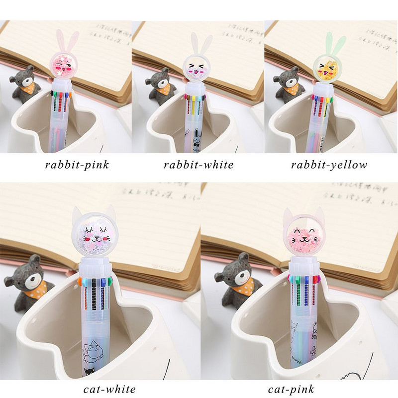 Kemijska olovka u 10 boja sa crtanim šljokicama Zec Mačka Kawaii Roler olovka Uredski školski pribor Poklon