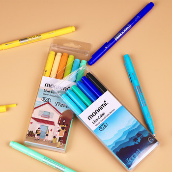 Monami Live Color 6бр. Комплект химикалки на водна основа Двойна маркерна линия за рисуване Paint Art Sweet Gift School A7313