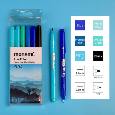 Monami Live Color 6 τμχ Σετ στυλό με διπλό μαρκαδόρο με βάση το νερό για σχέδιο ζωγραφικής τέχνης Sweet Gift School A7313