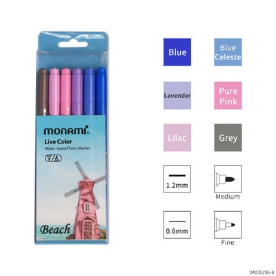 Monami Live Color 6 τμχ Σετ στυλό με διπλό μαρκαδόρο με βάση το νερό για σχέδιο ζωγραφικής τέχνης Sweet Gift School A7313