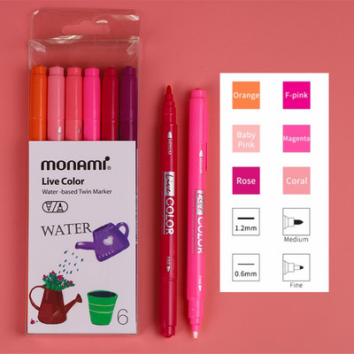 Monami Live Color 6 τμχ Σετ στυλό με διπλό μαρκαδόρο με βάση το νερό για σχέδιο ζωγραφικής τέχνης Sweet Gift School A7313