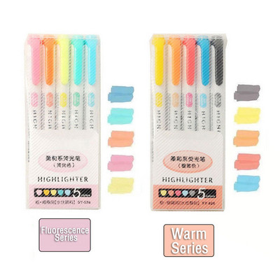 5/10 Krāsas Divgalvu marķieri Pildspalvas mākslas marķieri Kawaii japāņu mīksto krāsu fluorescējošās pildspalvas Skolas un biroja kancelejas preces